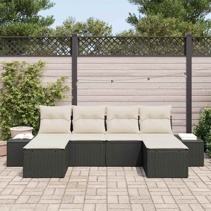 Trädgårdsoffset med kudde 4 pcs Svart och kräm konstrotting