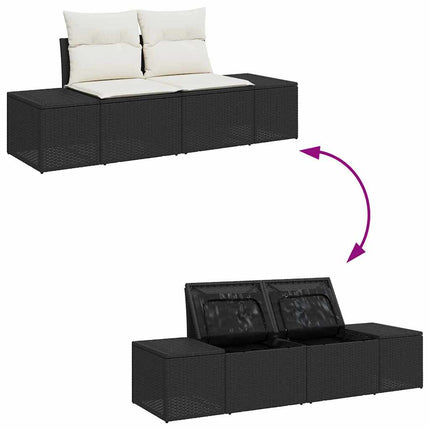 Trädgårdsoffset med kudde 4 pcs Svart och kräm konstrotting