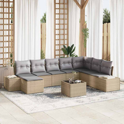 Trädgårdsoffset med kudde 8 pcs Beige och ljusgrå konstrotting