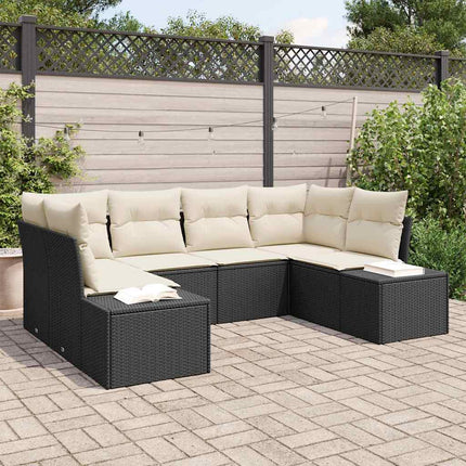 Trädgårdsoffset med lagring 6 pcs Svart och kräm Poly rattan