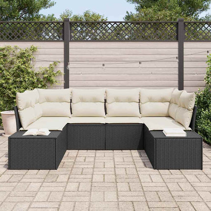 Trädgårdsoffset med lagring 6 pcs Svart och kräm Poly rattan