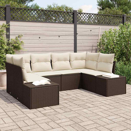 Trädgårdsoffset med lagring 6 pcs Brun och Kräm Poly rattan