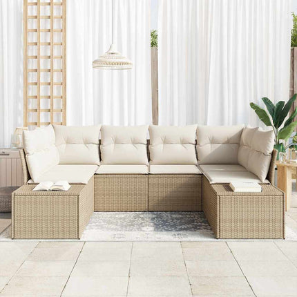 Trädgårdsoffset 6 pcs Beige och gräddfärgad Poly rattan
