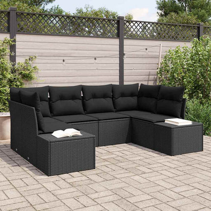 Trädgårdsoffset med lagring 6 pcs Svart Poly rattan