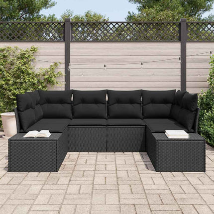Trädgårdsoffset med lagring 6 pcs Svart Poly rattan