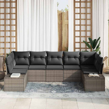 Trädgårdsoffset med lagring 7 pcs Grå Poly rattan