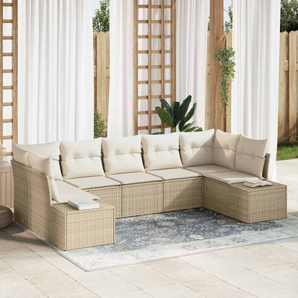 Trädgårdsoffset 7 pcs Beige och gräddfärgad Poly rattan