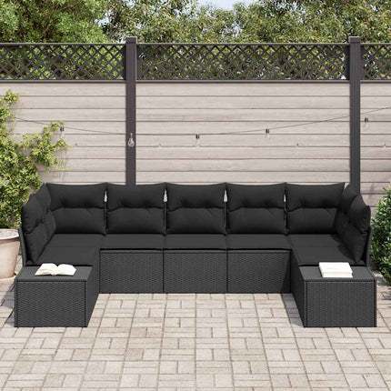Trädgårdsoffset med lagring 7 pcs Svart Poly rattan