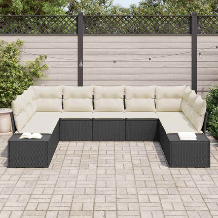 Trädgårdsoffset med kudde 9 pcs Svart och kräm Polyrattan