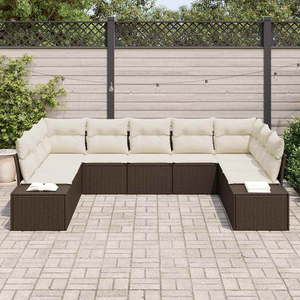 Trädgårdsoffset med kudde 9 pcs Brun och Kräm Polyrattan