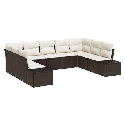 Trädgårdsoffset med kudde 9 pcs Brun och Kräm Polyrattan