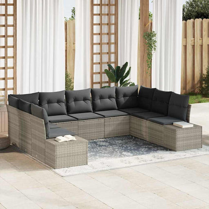 Trädgårdsoffset med kudde 9 pcs Ljusgrå Polyrattan