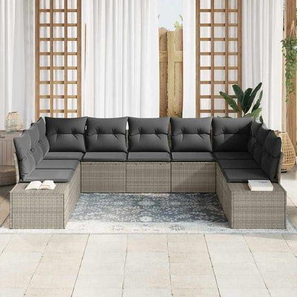 Trädgårdsoffset med kudde 9 pcs Ljusgrå Polyrattan