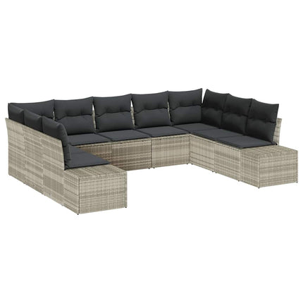 Trädgårdsoffset med kudde 9 pcs Ljusgrå Polyrattan