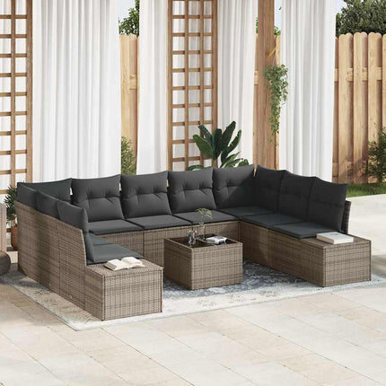 Trädgårdsoffset med kudde 9 pcs Grå Polyrattan