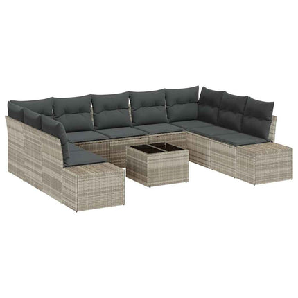 Trädgårdsoffset med kudde 9 pcs Ljusgrå Polyrattan