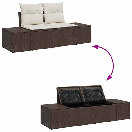 Trädgårdsoffset med kudde 10 pcs Brun och Kräm Polyrattan