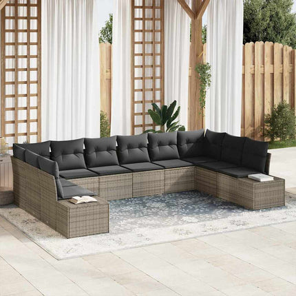 Trädgårdsoffset med kudde 10 pcs Grå Polyrattan