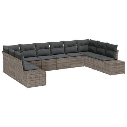 Trädgårdsoffset med kudde 10 pcs Grå Polyrattan