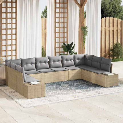 Trädgårdsoffset med kudde 10 pcs Beige och Ljusgrå Polyrattan
