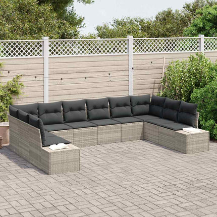 Trädgårdsoffset med kudde 10 pcs Ljusgrå Polyrattan
