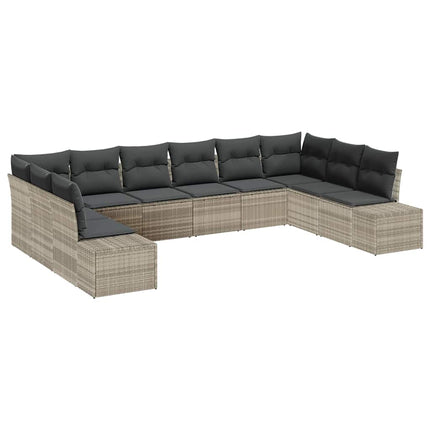 Trädgårdsoffset med kudde 10 pcs Ljusgrå Polyrattan