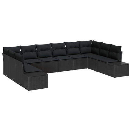 Trädgårdsoffset med kudde 10 pcs Svart Polyrattan