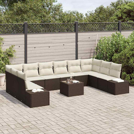 Trädgårdsoffset med kudde 10 pcs Brun och Kräm Polyrattan