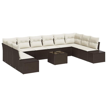 Trädgårdsoffset med kudde 10 pcs Brun och Kräm Polyrattan