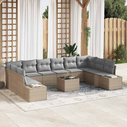 Trädgårdsoffset med kudde 10 pcs Beige och Ljusgrå Polyrattan