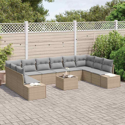 Trädgårdsoffset med kudde 10 pcs Beige och Ljusgrå Polyrattan