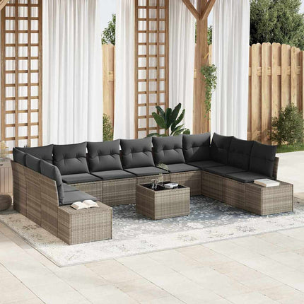 Trädgårdsoffset med kudde 10 pcs Ljusgrå Polyrattan