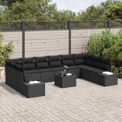 Trädgårdsoffset med kudde 10 pcs Svart Polyrattan