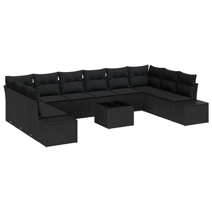 Trädgårdsoffset med kudde 10 pcs Svart Polyrattan