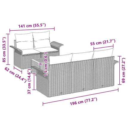 Trädgårdsoffset 6 pcs Beige och gräddfärgad konstrotting