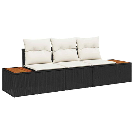 Trädgårdsoffset 3 pcs Svart och gräddvit Poly rattan