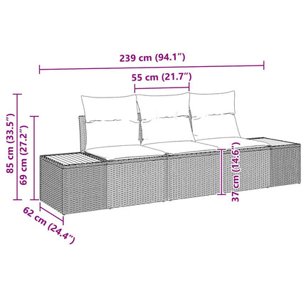 Trädgårdsoffset med lagring 3 pcs beige och ljusgrå Poly rattan