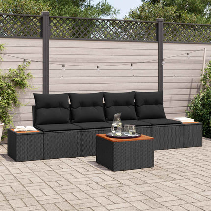Trädgårdsoffset med kudde med lagring 5 pcs Svart Poly rattan
