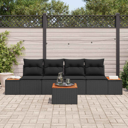 Trädgårdsoffset med kudde med lagring 5 pcs Svart Poly rattan