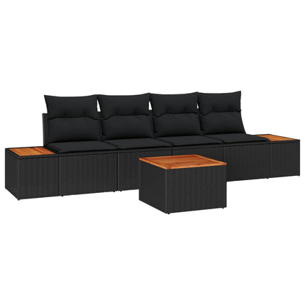 Trädgårdsoffset med kudde med lagring 5 pcs Svart Poly rattan