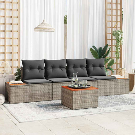 Trädgårdsoffset med kudde med lagring 5 pcs Grå Poly rattan