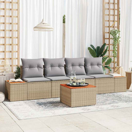 Trädgårdsoffset med kudde med lagring 5 pcs Beige Poly rattan