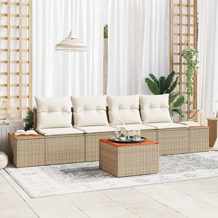 Trädgårdsoffset med kudde med lagring 5 pcs Beige Poly rattan