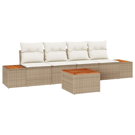 Trädgårdsoffset med kudde med lagring 5 pcs Beige Poly rattan