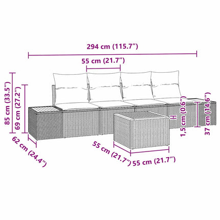Trädgårdsoffset med kudde med lagring 5 pcs Beige Poly rattan