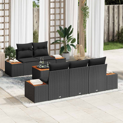 Trädgårdsoffset 6 st Svart Poly rattan