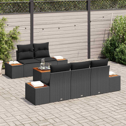 Trädgårdsoffset med lagring 6 pcs Svart Poly rattan