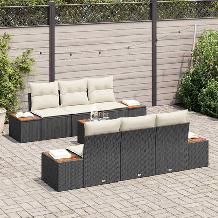 Trädgårdsoffset med lagring 7 pcs Svart Poly rattan