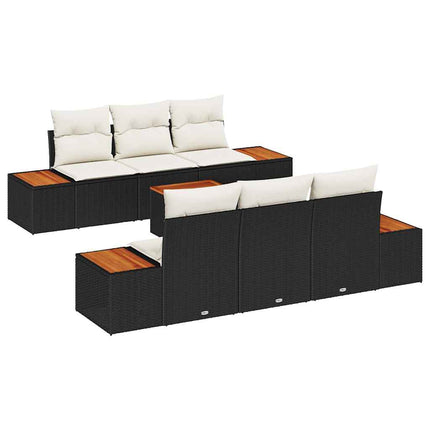 Trädgårdsoffset med lagring 7 pcs Svart Poly rattan