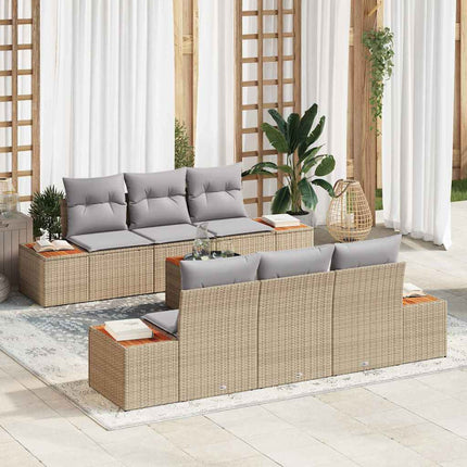 Trädgårdsoffset med kudde med lagring 7 pcs Beige Poly rattan